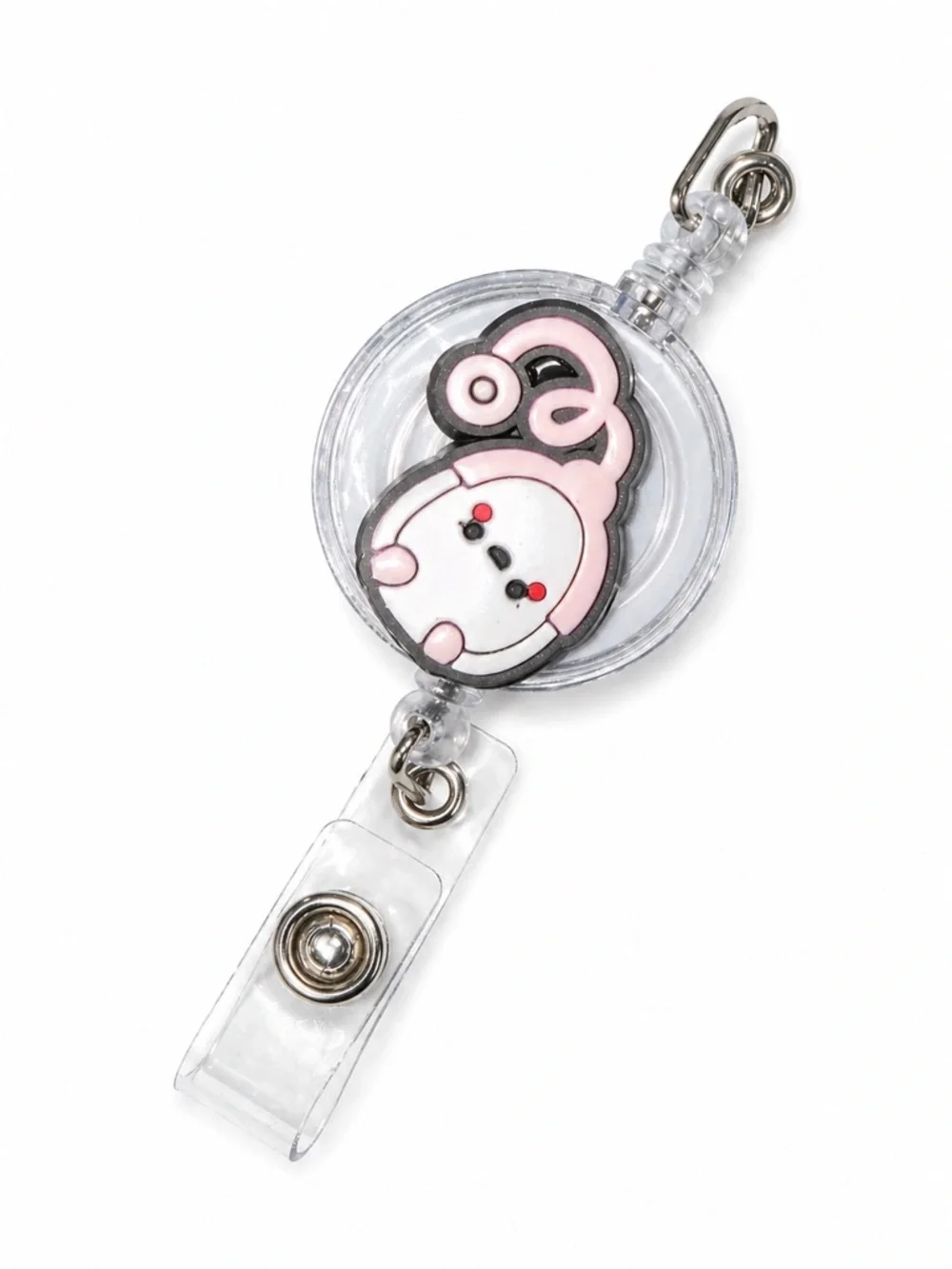 Clear Badge Reel with Pink Bunny Charm - Electronics Accessory